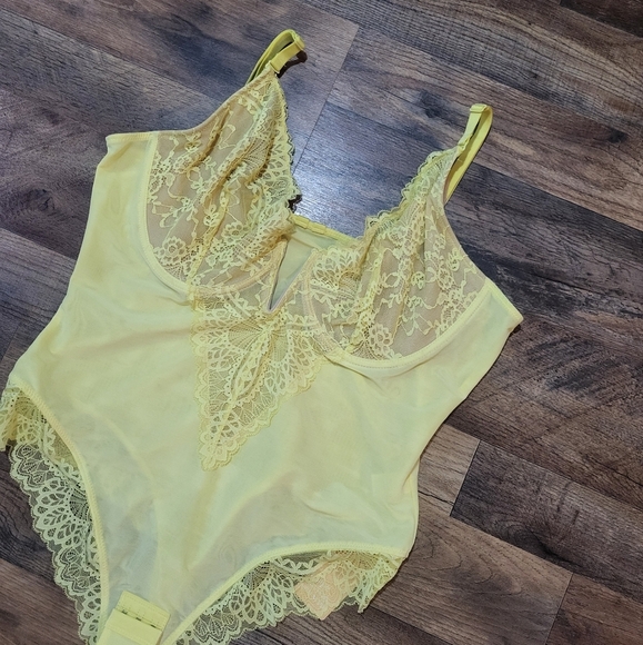 Popilush Yellow Lace V Neck Corset Shapewear Tummy Control Bodysuit Size XXL - Picture 7 of 11